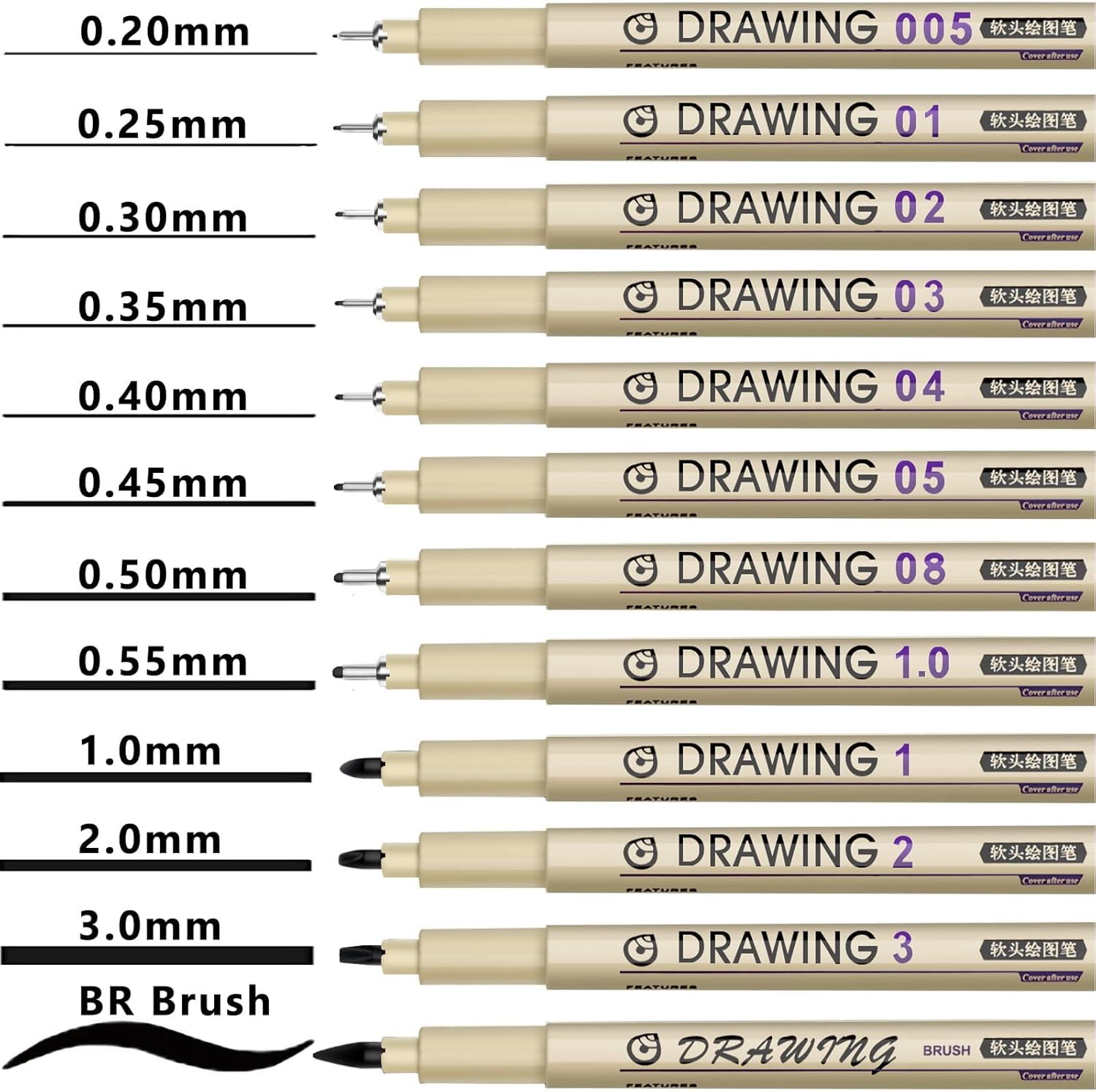 12 Black Fine Line Drawing Pen - Archive Box Set のレビューと価格