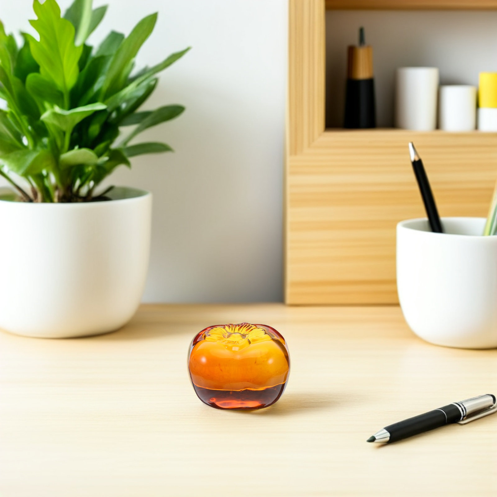 Crystal Persimmon Desk Paperwe - Book Weight Glass のレビューと価格